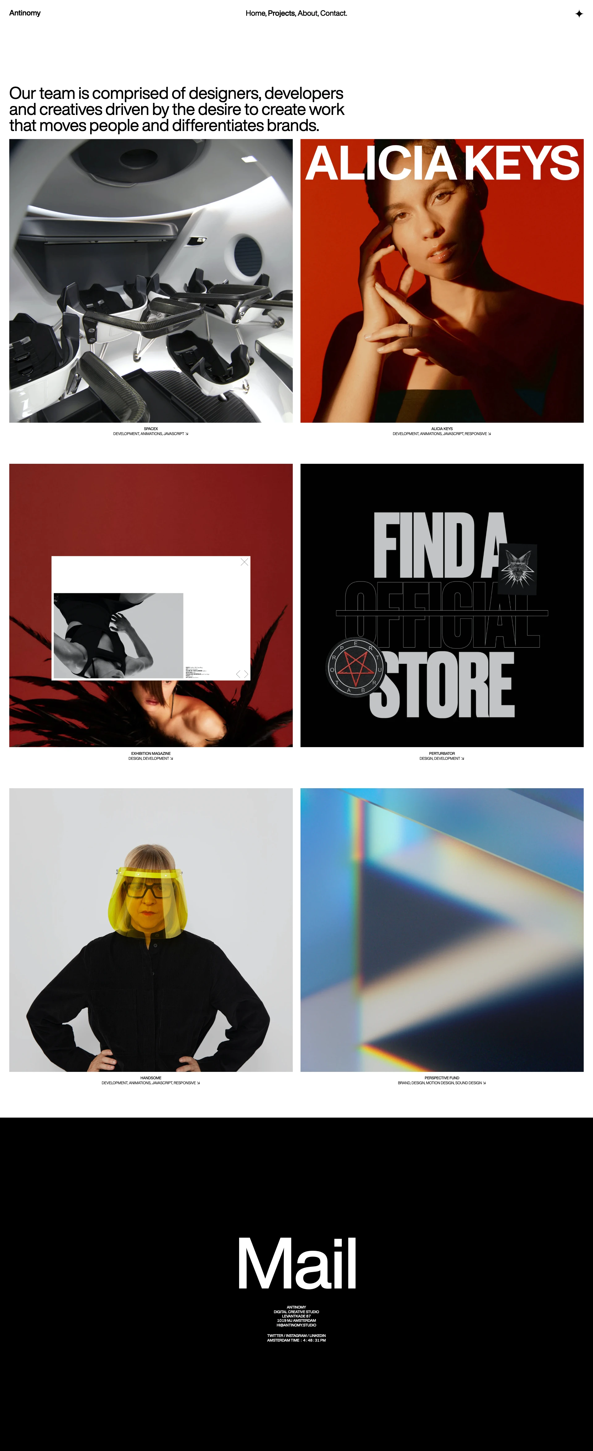 Antinomy Studio Landing Page Example: Antinomy is a global creative studio building contemporary brands in the digital realm. We create immersive digital spaces that are challenging the ways people interact with brands.