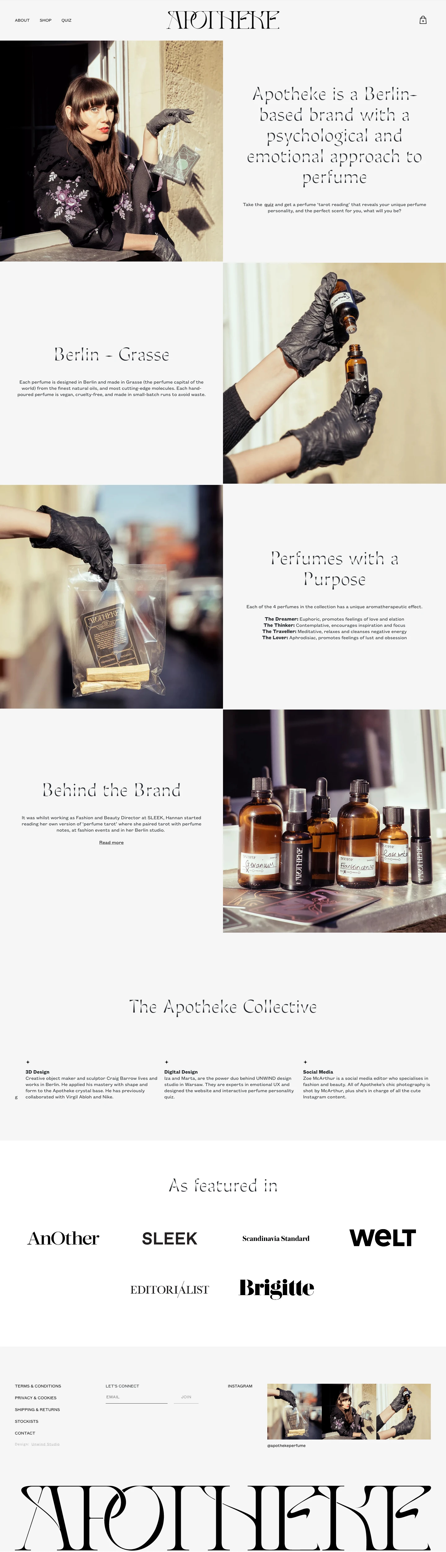 Apotheke Landing Page Example: Apotheke is a perfume brand with an emotional and psychological approach to scent.