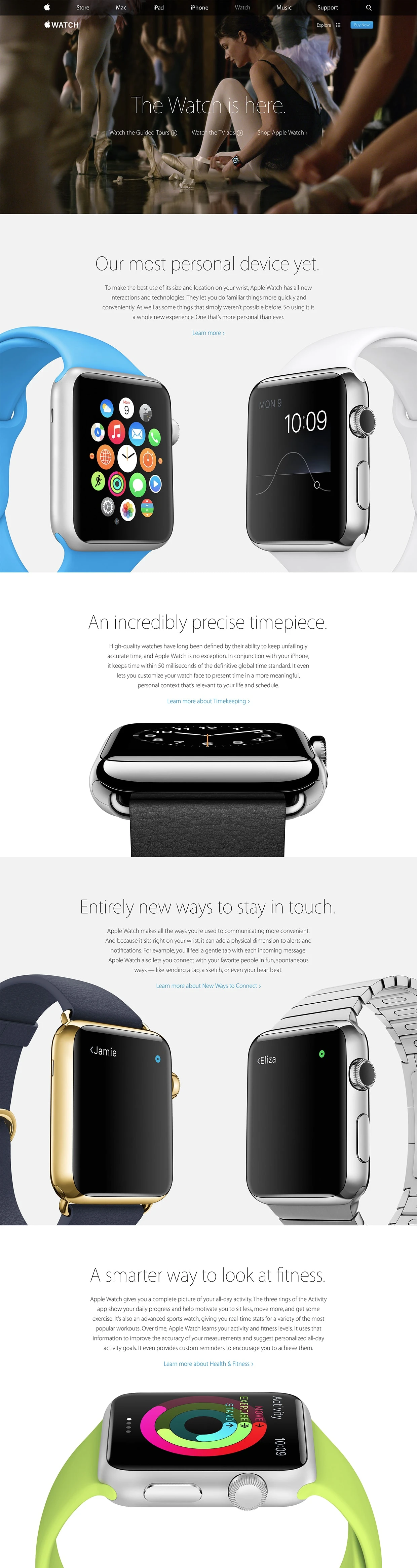 Apple Watch Landing Page Example: Apple Watch is the most personal product we’ve ever made, because it’s the first one designed to be worn.