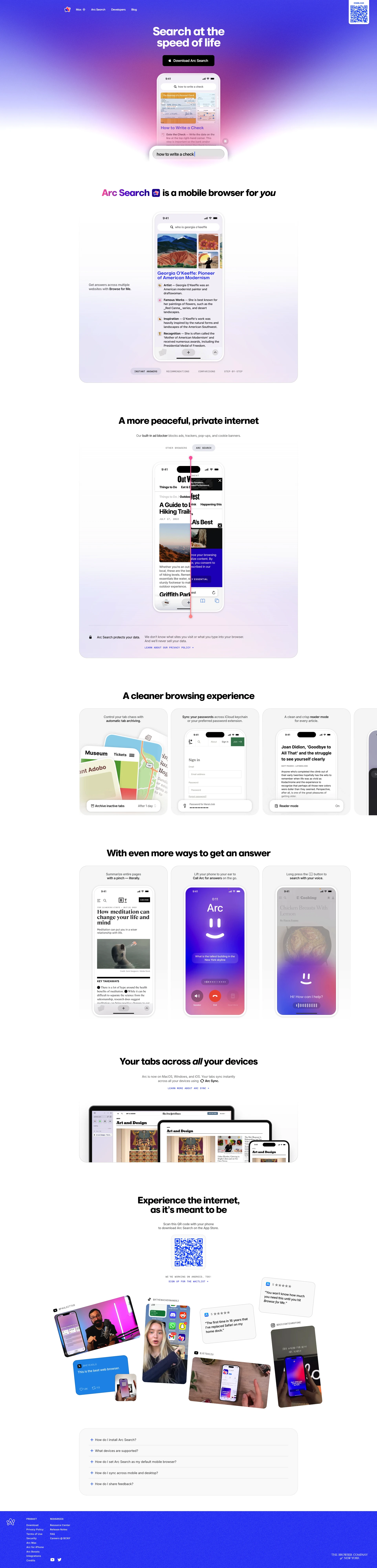 Arc Search Landing Page Example: Arc Search is the modern, AI-enabled mobile browser you’ve been waiting for — focused on getting you to an answer faster, and without all the clutter of the internet.