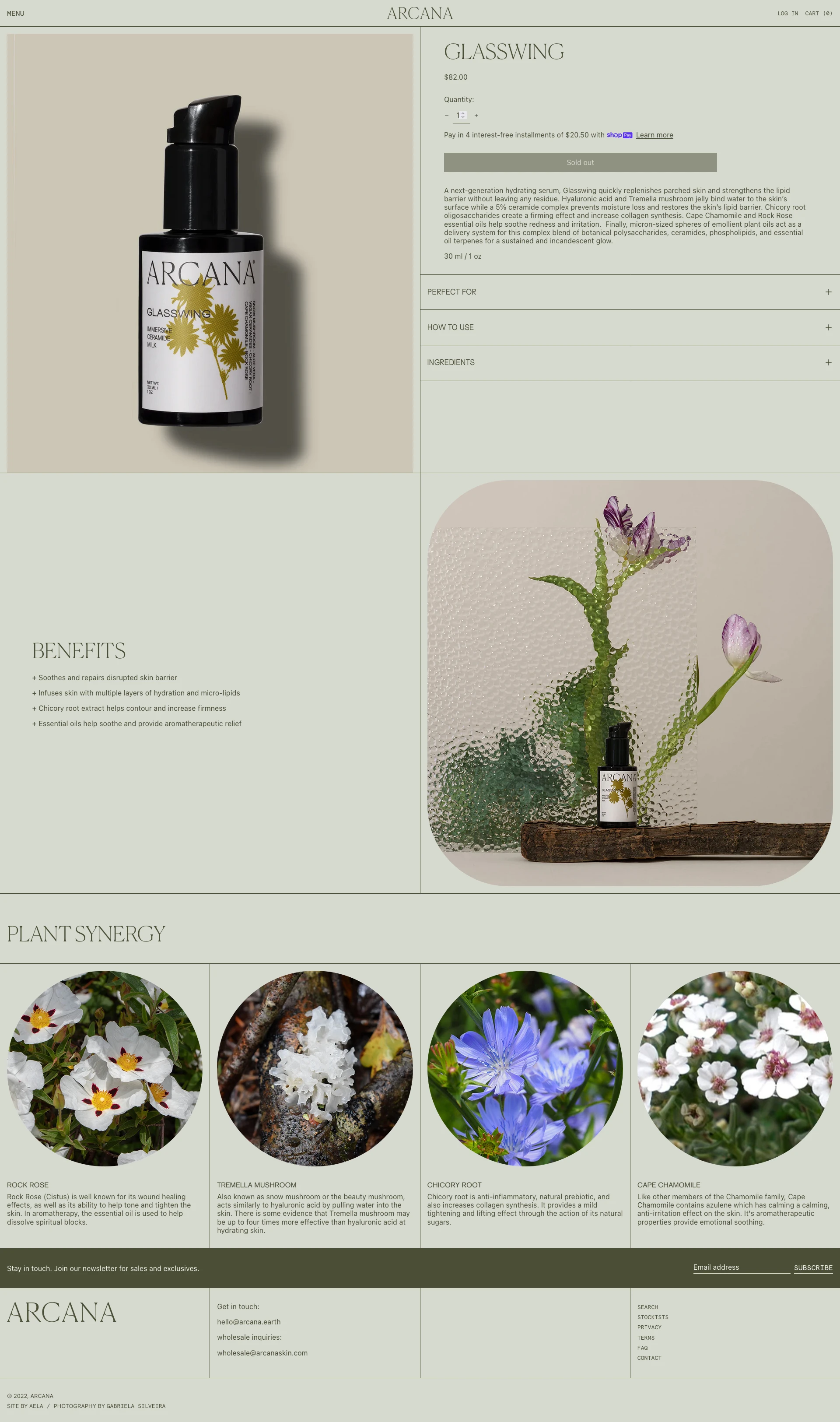Arcana Landing Page Example: We craft skincare using the most exquisite ingredients from the earth, plant, and mineral realms.