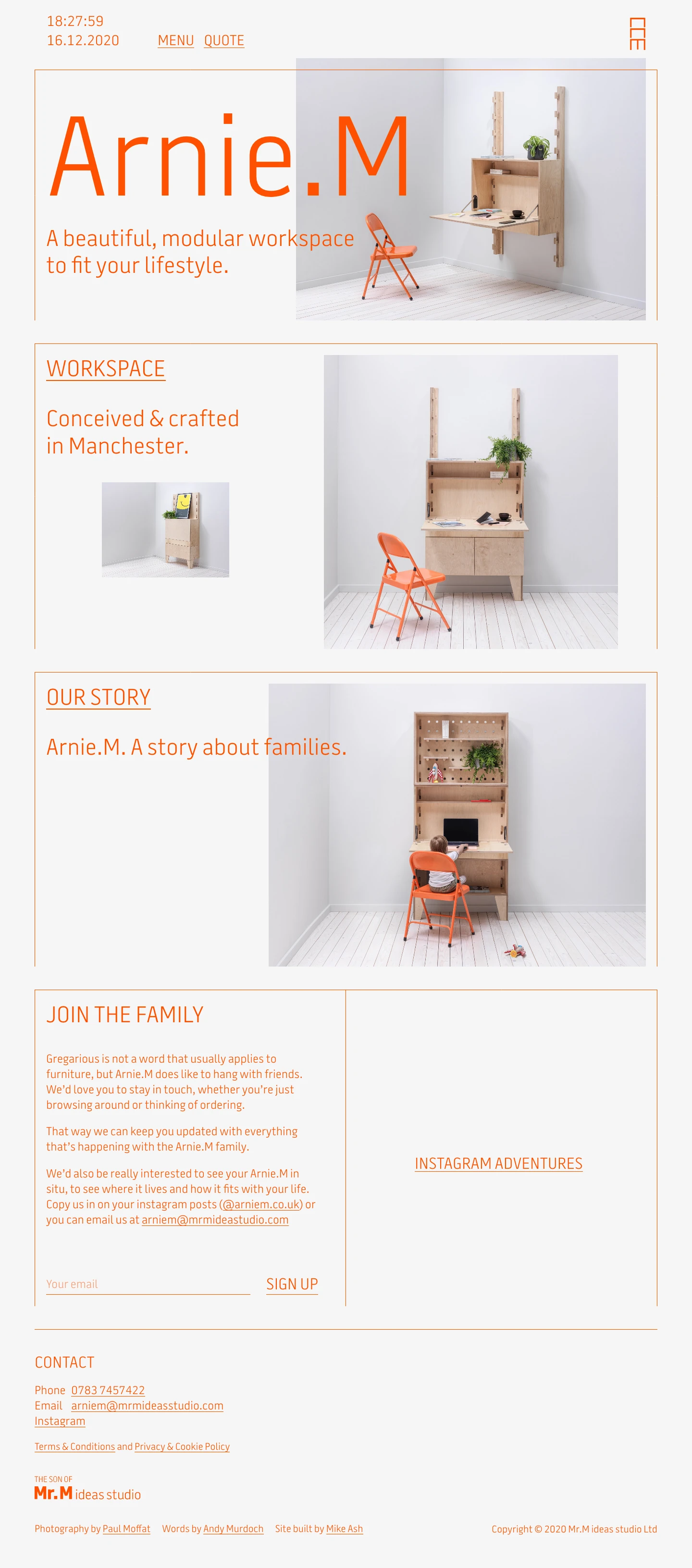Arnie.M Landing Page Example: A beautiful, modular workspace to fit your lifestyle.