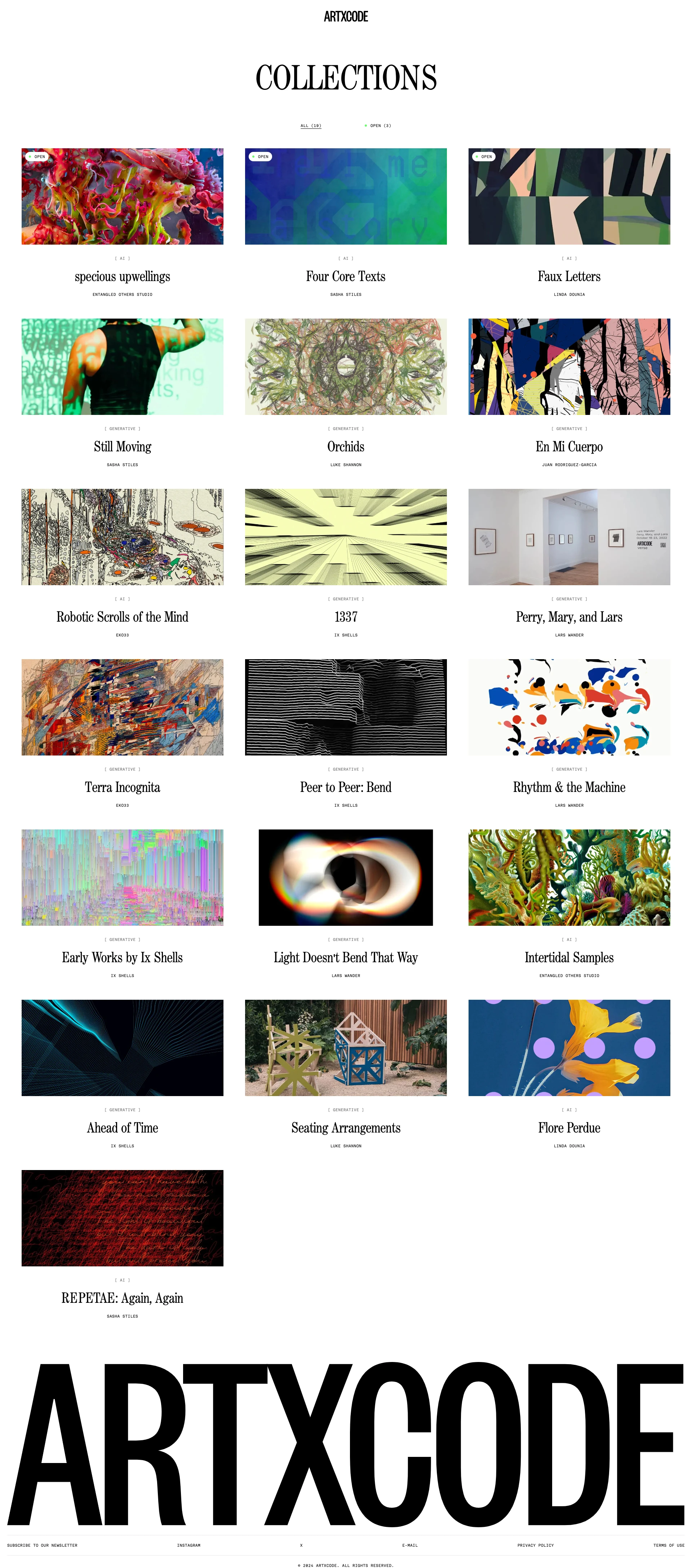 ARTXCODE Landing Page Example: ARTXCODE is a generative art house celebrating the culture of code since 2016. We offer artist management, curated private sales, and offer institutional advisory.