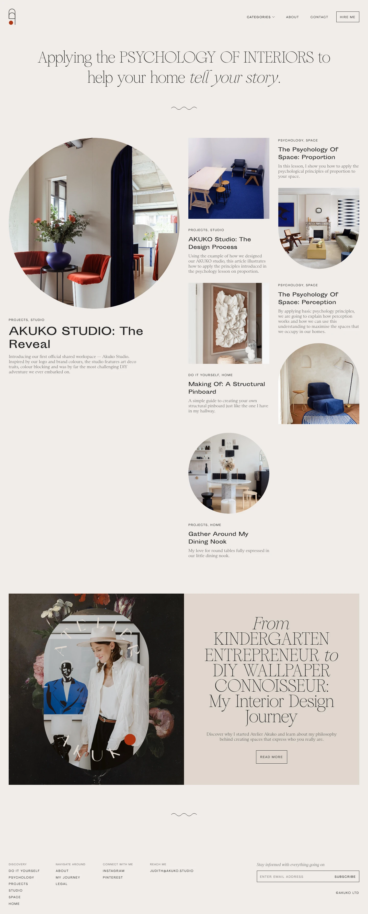 Atelier Akuko Landing Page Example: Applying the PSYCHOLOGY OF SPACE to help your home tell your story.