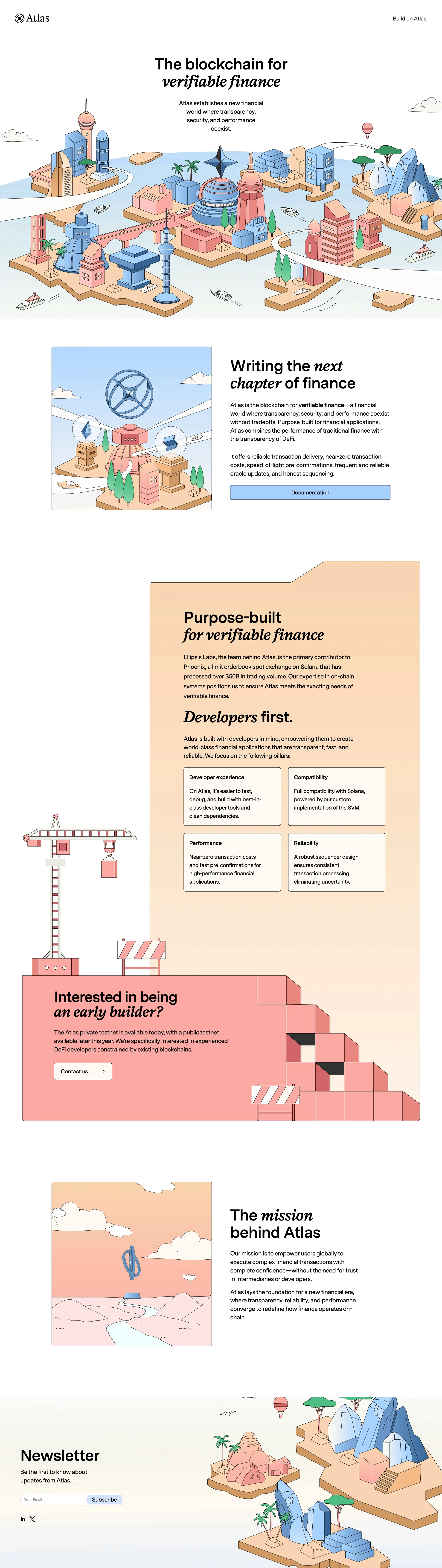 Atlas Landing Page Example: The blockchain for verifiable finance. Atlas establishes a new financial world where transparency, security, and performance coexist.