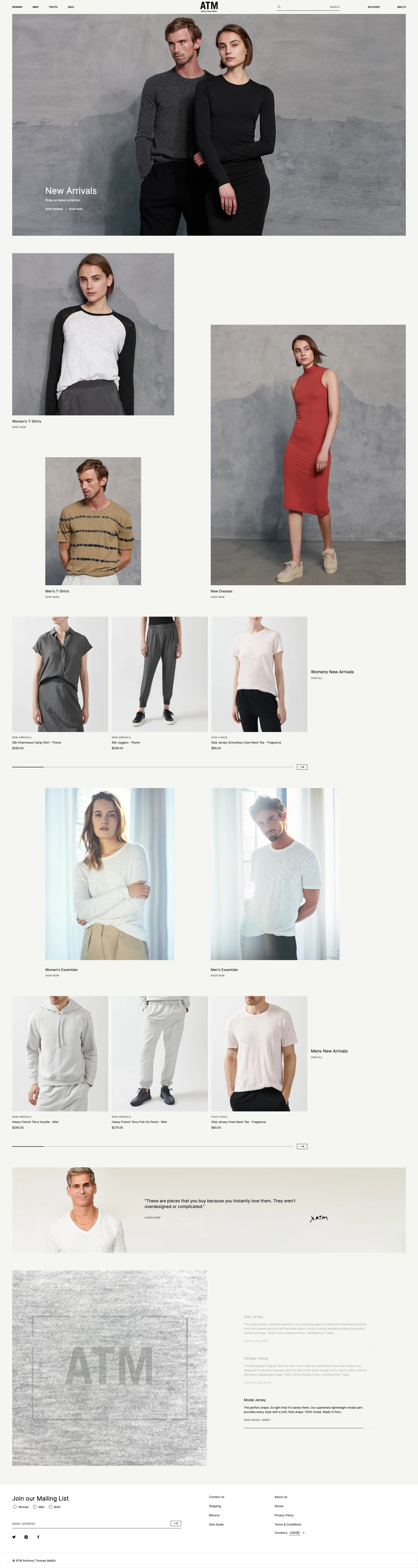 ATM Anthony Thomas Melillo Landing Page Example: ATM Anthony Thomas Melillo is a full lifestyle collection of luxurious sportswear for men and women.