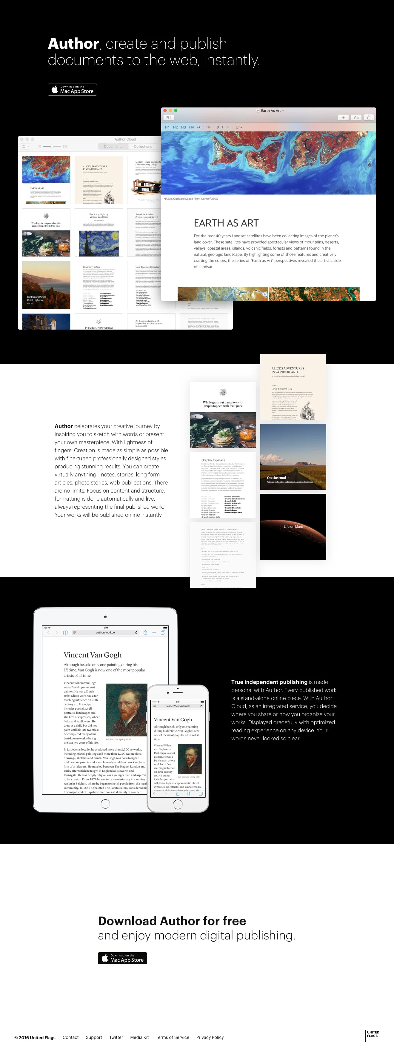 Author Landing Page Example: Mac app that changes how you can create and publish documents to the web.