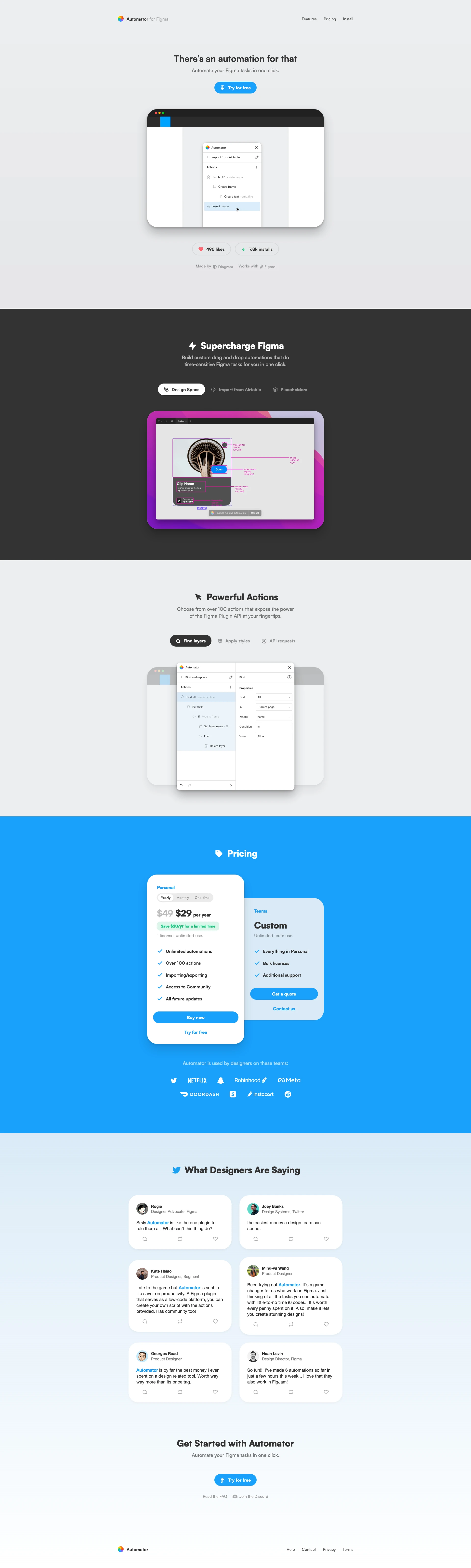 Automator for Figma Landing Page Example: Automate your Figma tasks in one click.
