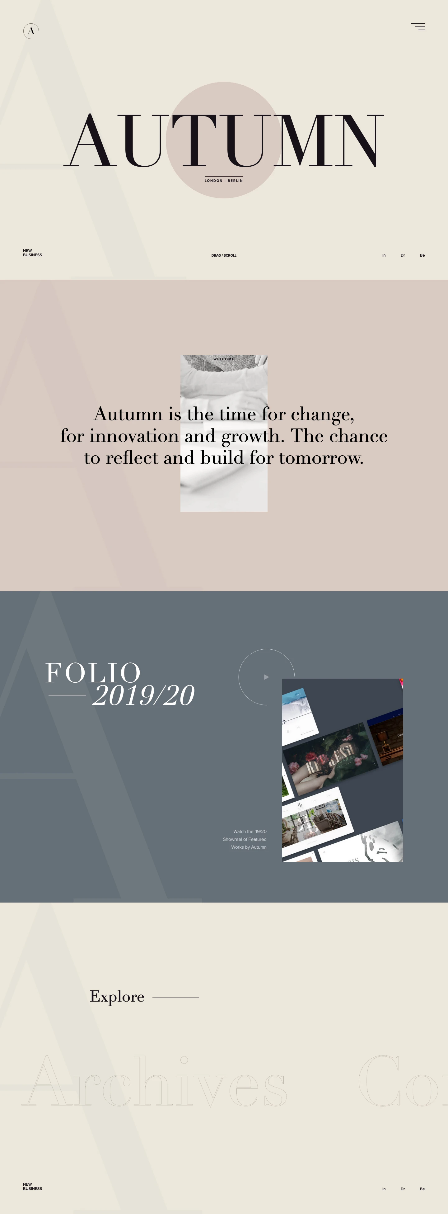 Autumn Agency Landing Page Example: Autumn is the time for change, for innovation and growth. The chance to reflect and build for tomorrow.
