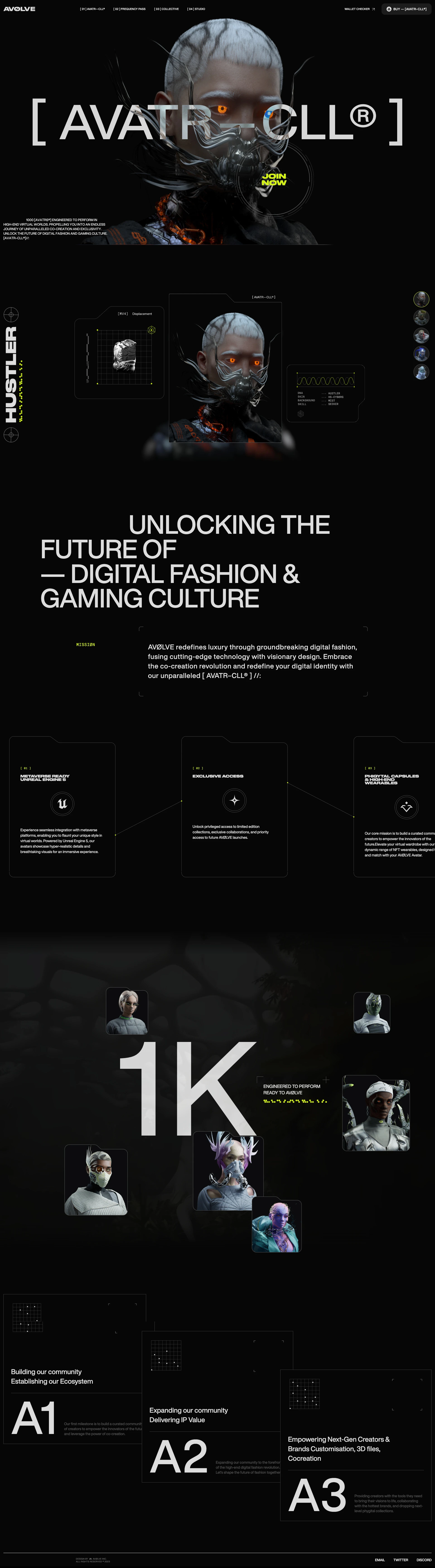 AVØLVE Landing Page Example: AVØLVE redefines luxury through groundbreaking digital fashion, fusing cutting-edge technology with visionary design.