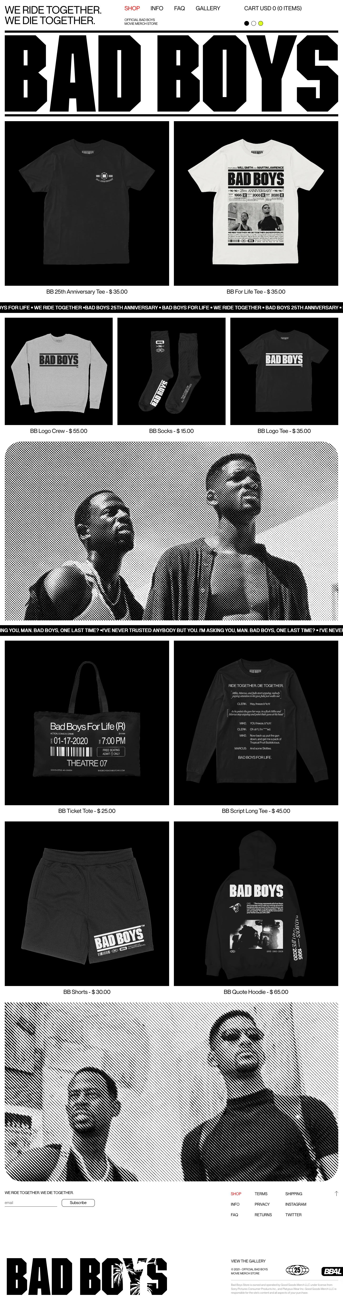 Bad Boys Landing Page Example: This is the only place you can purchase official Bad Boys 25th Anniversary gear. If you see something for sale somewhere else - call the cops.