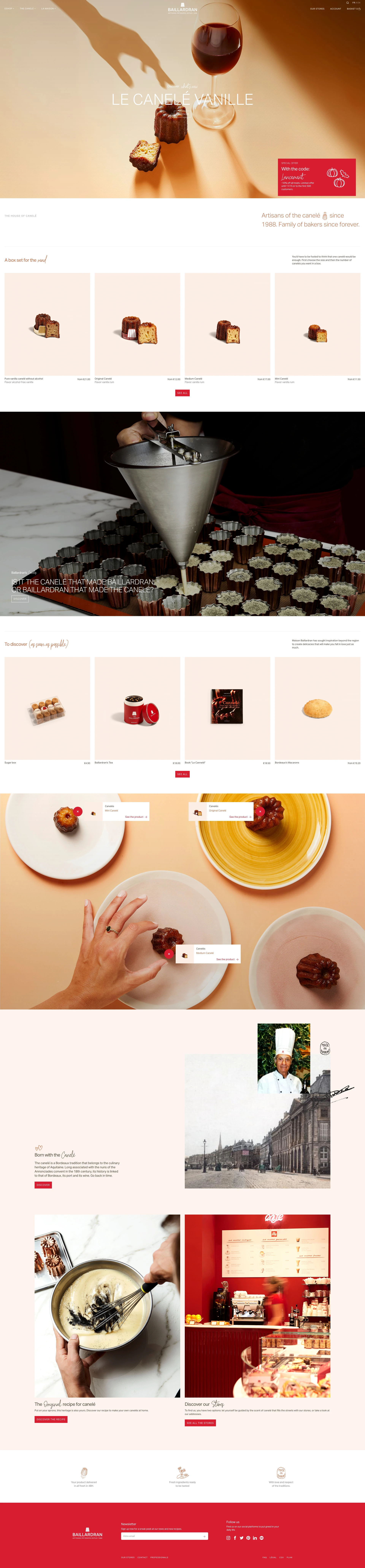 Baillardran Landing Page Example: Baillardran created in Bordeaux is the reference in canelés bringing together all the best know-how for your greatest pleasure.
