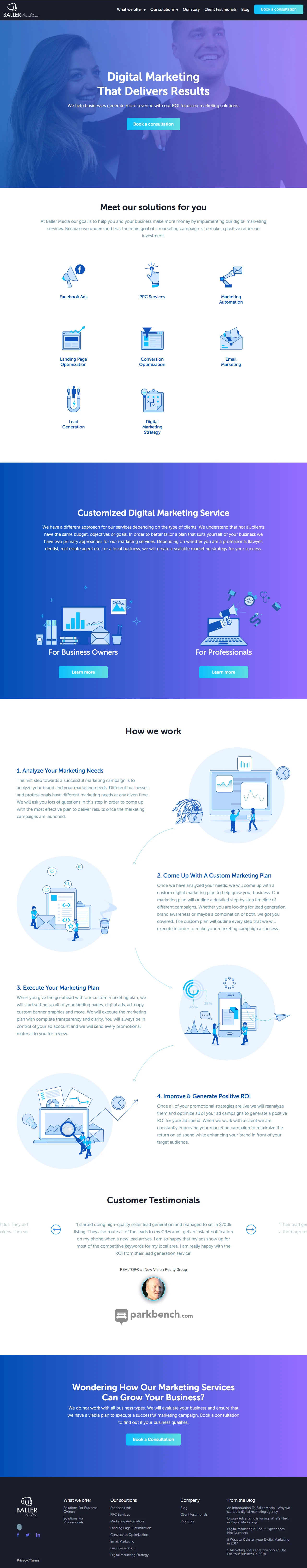 Baller Landing Page Example: Baller marketing is a full-service digital marketing agency and our focus is to build profitable marketing funnels for your business.