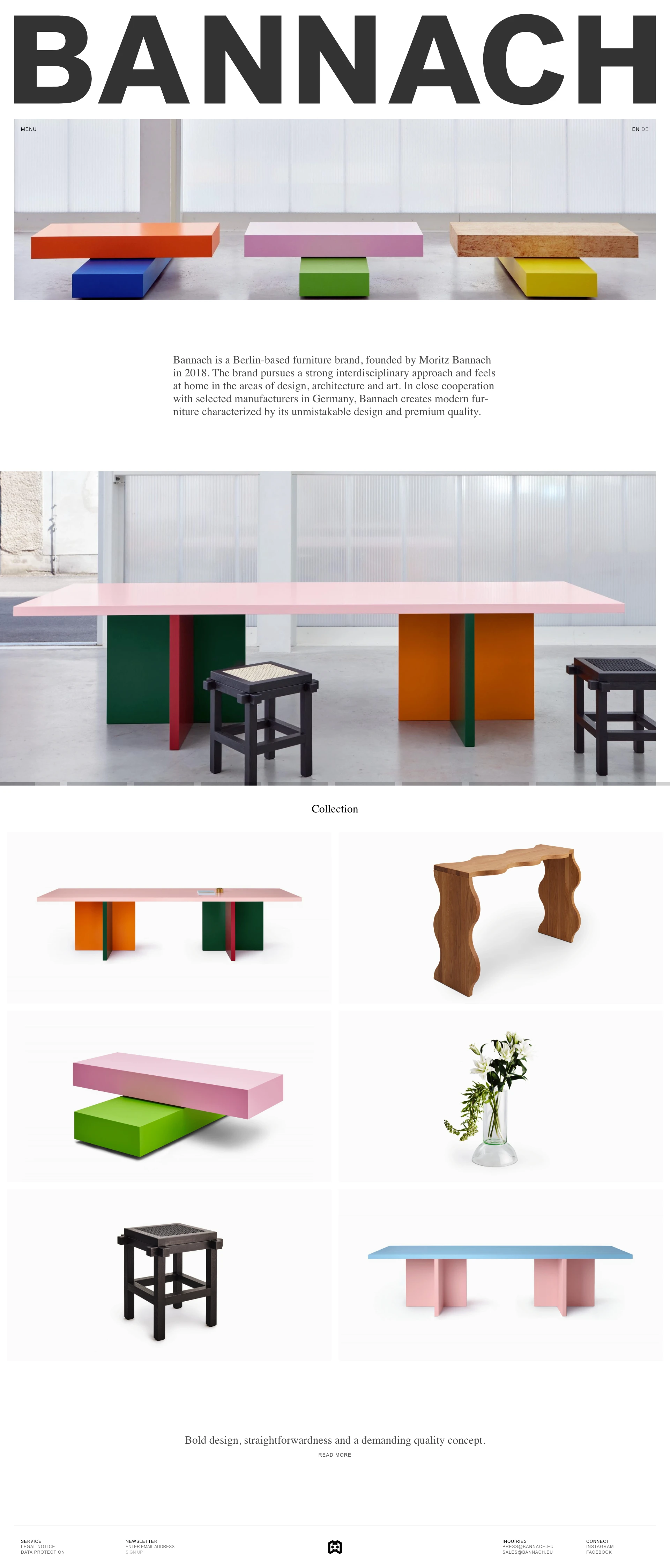 Bannach Landing Page Example: Bannach is a Berlin-based furniture brand, founded by Moritz Bannach in 2018. The brand pursues a strong interdisciplinary approach and feels at home in the areas of design, architecture and art. In close cooperation with selected manufacturers in Germany, Bannach creates modern furniture characterized by its unmistakable design and premium quality.