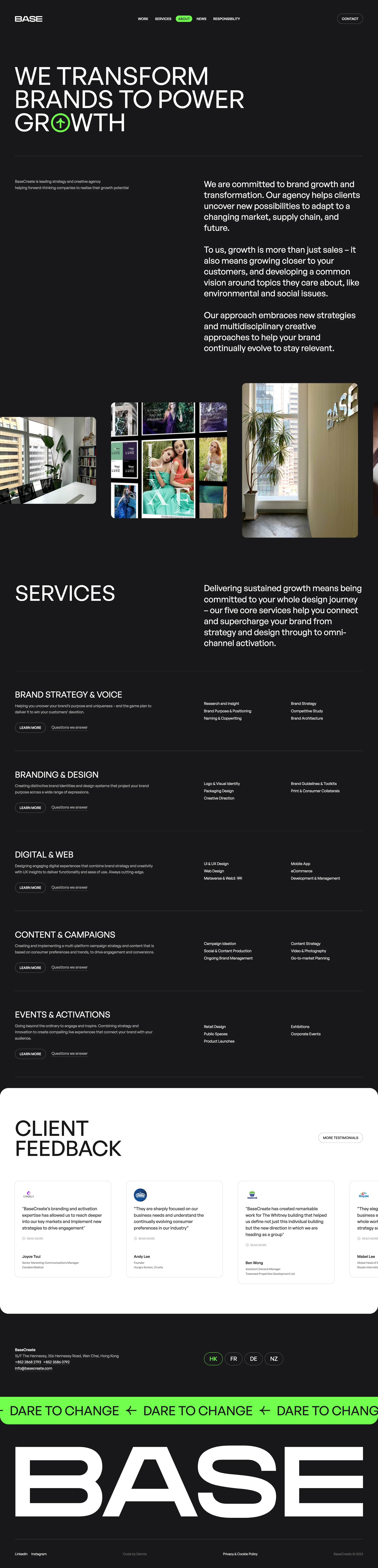 BaseCreate Landing Page Example: We are a professional full-service branding agency and marketing agency with offices in Hong Kong and Europe. We help brands to innovate and break new ground.