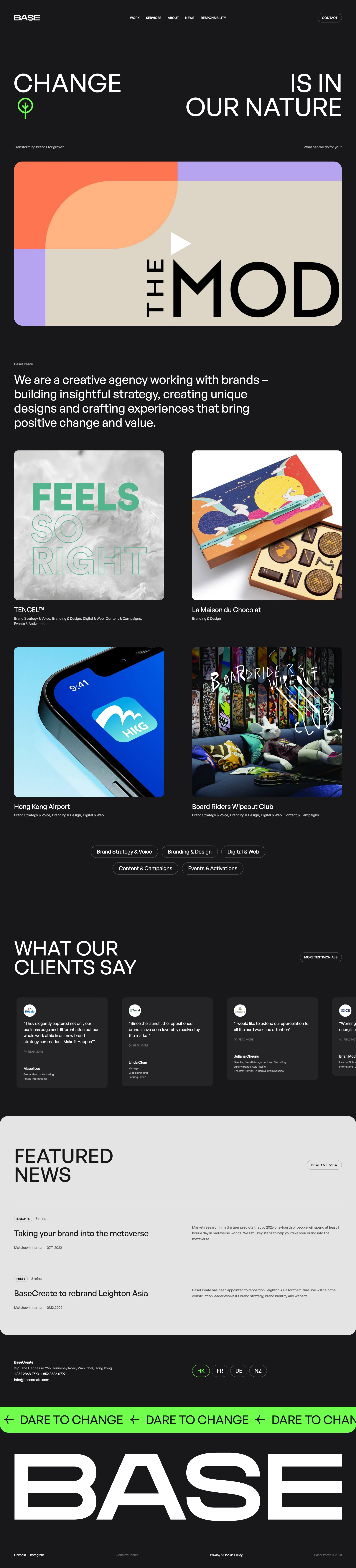 BaseCreate Landing Page Example: We are a professional full-service branding agency and marketing agency with offices in Hong Kong and Europe. We help brands to innovate and break new ground.