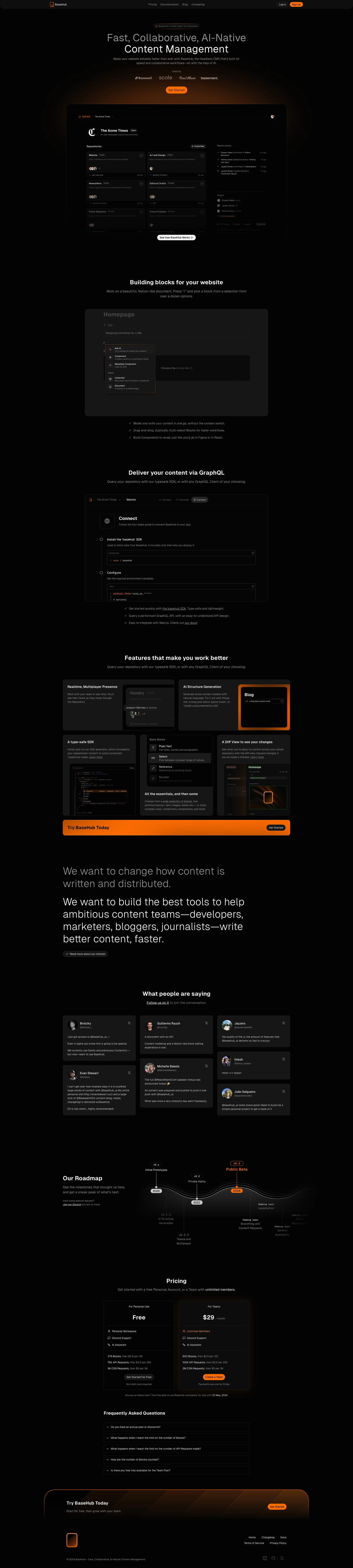 BaseHub Landing Page Example: Make your website editable faster than ever with BaseHub, the Headless CMS that’s built for speed and collaborative workflows—all with the help of AI.