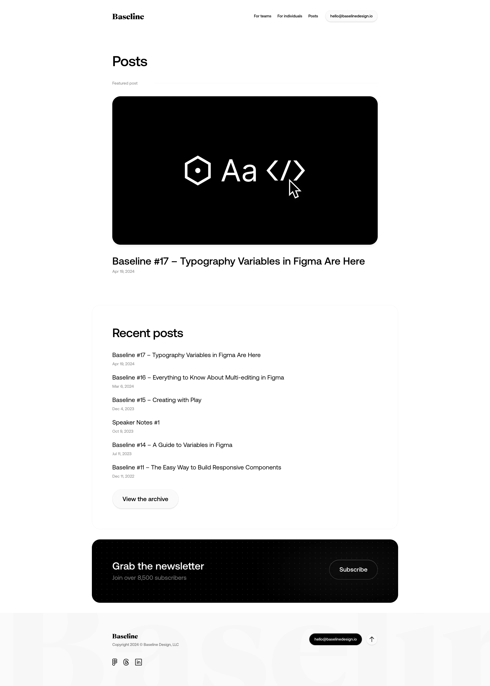 Baseline Design Landing Page Example: Personalized Figma and design system training, for individuals, teams, and companies.