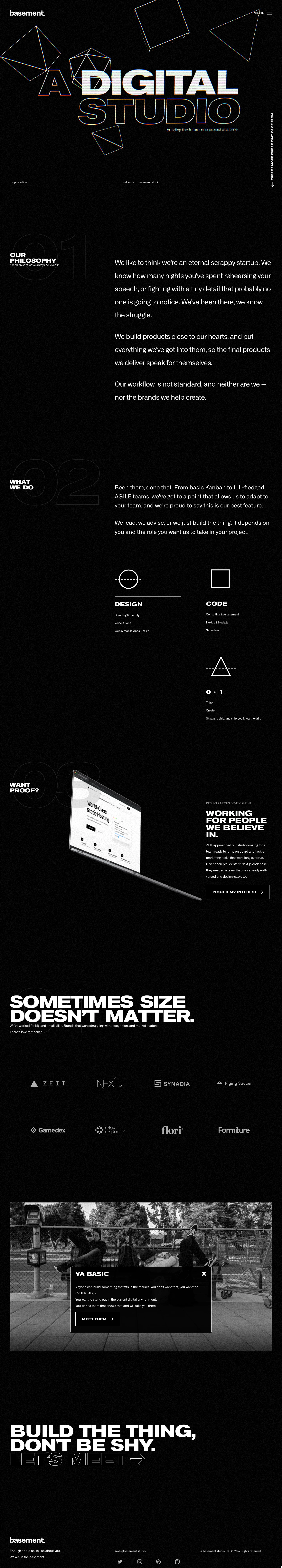 Basement Studio Landing Page Example: We build products close to our hearts, and put everything we’ve got into them, so the final products we deliver speak for themselves.