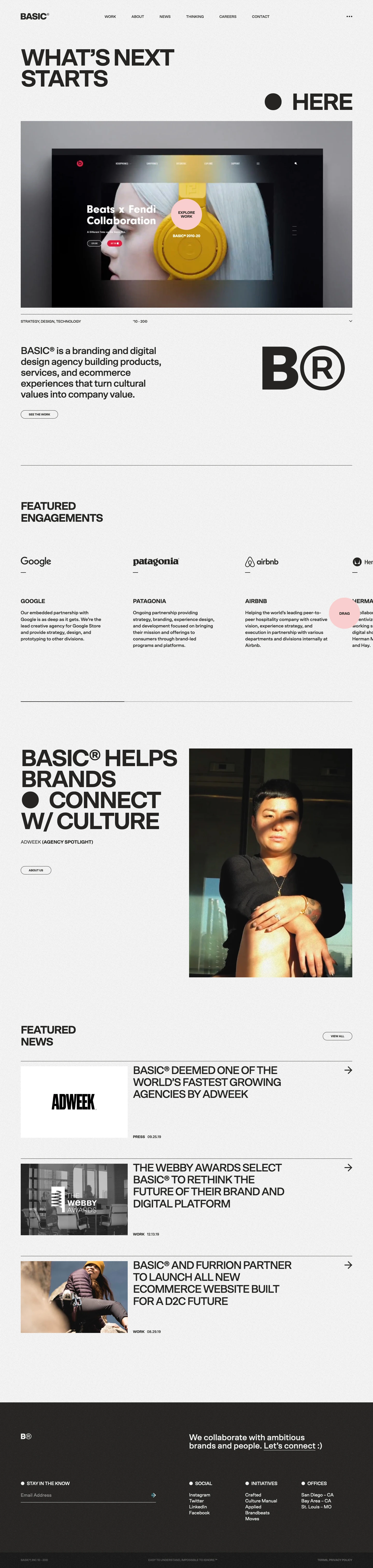 BASIC Landing Page Example: BASIC® is a branding and digital design agency building products, services, and ecommerce experiences that turn cultural values into company value.