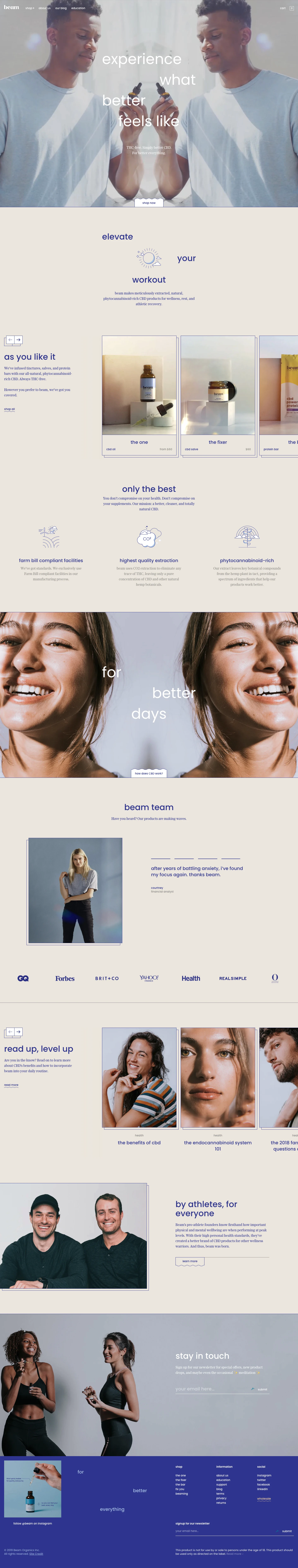 beam Landing Page Example: beam makes meticulously extracted, natural, phytocannabinoid-rich CBD products for wellness, rest, and athletic recovery.