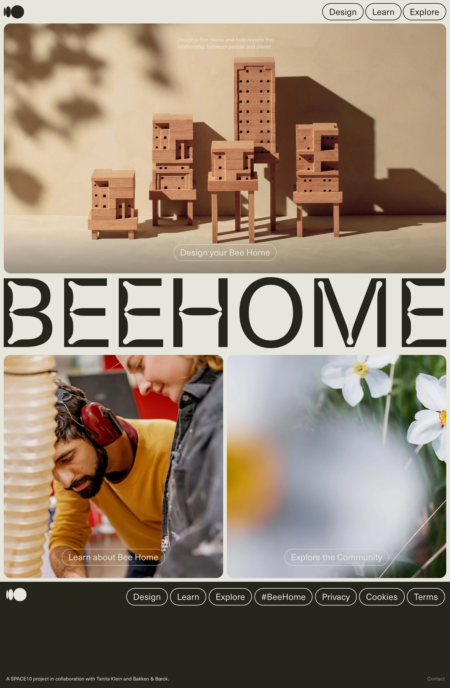 Bee Home Landing Page Example: An open-source design project inviting you to create a beautiful home for bees.