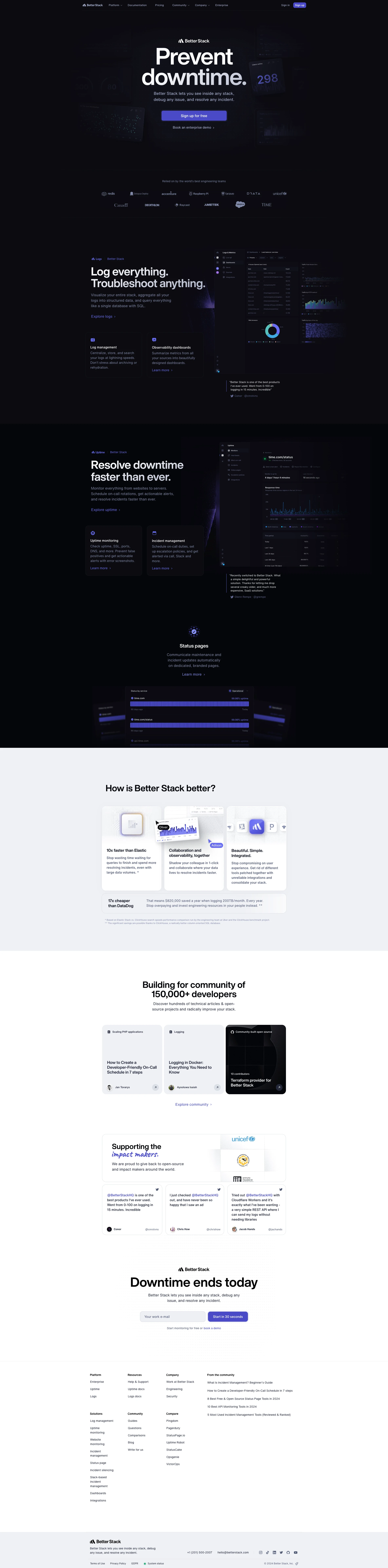 Better Stack Landing Page Example: Better Stack lets you see inside any stack, debug any issue, and resolve any incident.