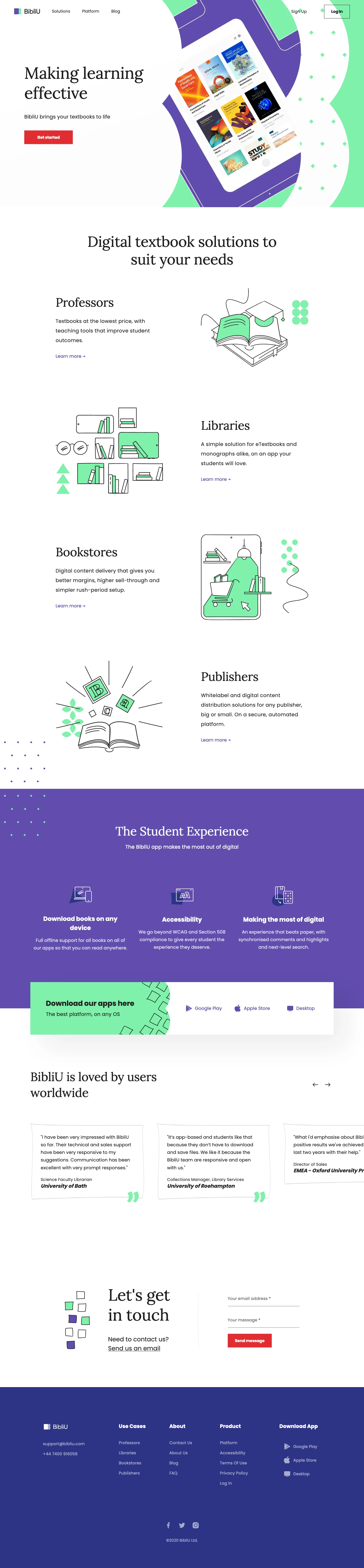 BibliU Landing Page Example: A simple, affordable academic ebooks solution, on an app your students will love.