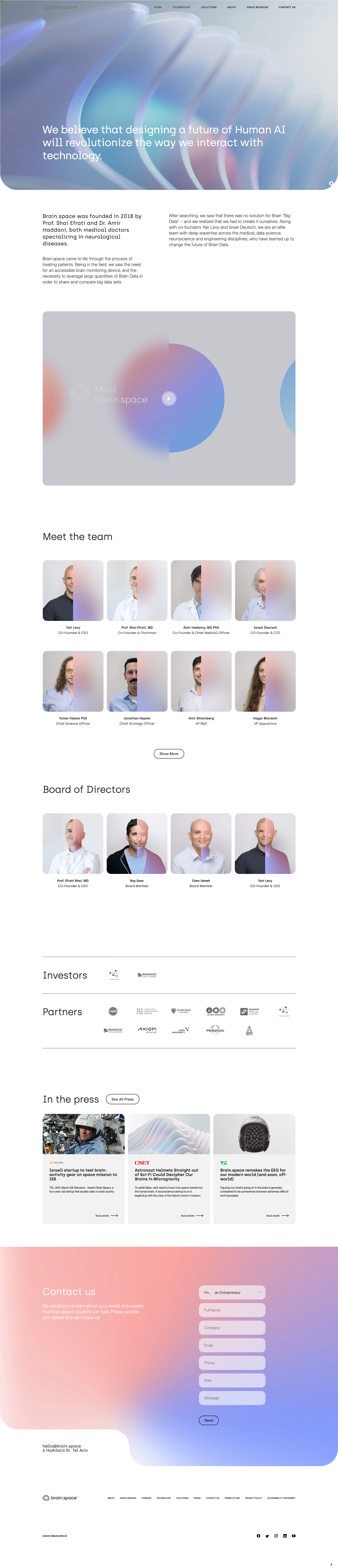 brain.space Landing Page Example: The brain data company. We believe that designing a future of Human AI will revolutionize the way we interact with technology.
