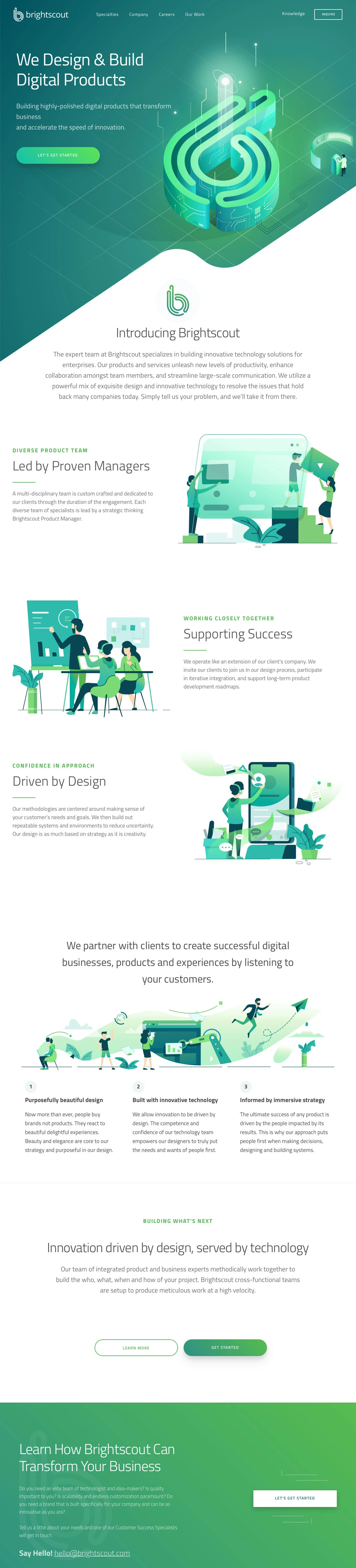 Brightscout Landing Page Example: Building highly-polished digital products that transform business and accelerate the speed of innovation.