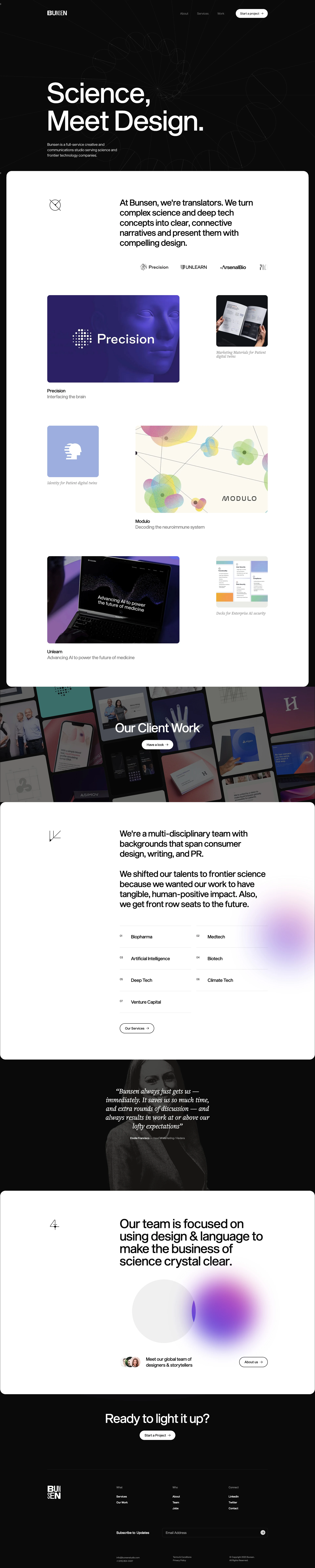 Bunsen Landing Page Example: Bunsen is a full-service creative and communications studio serving science and frontier technology companies.