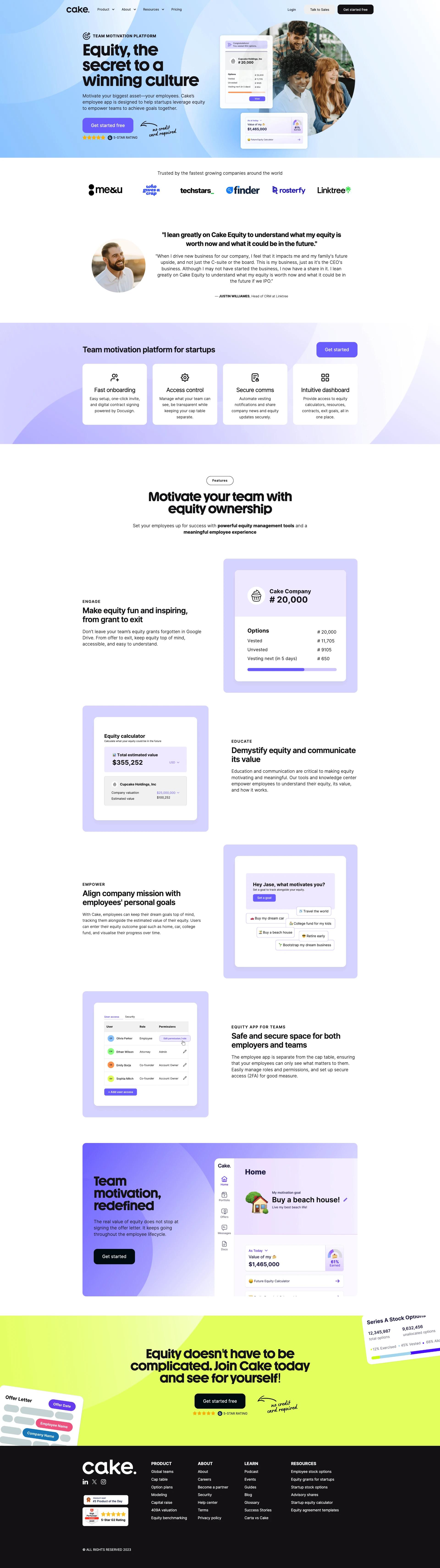 Cake Equity Landing Page Example: The intuitive equity platform for fast-growing startups. Automate your equity with Cake's cap table, equity grant templates, raise simulation, and scalable equity platform.