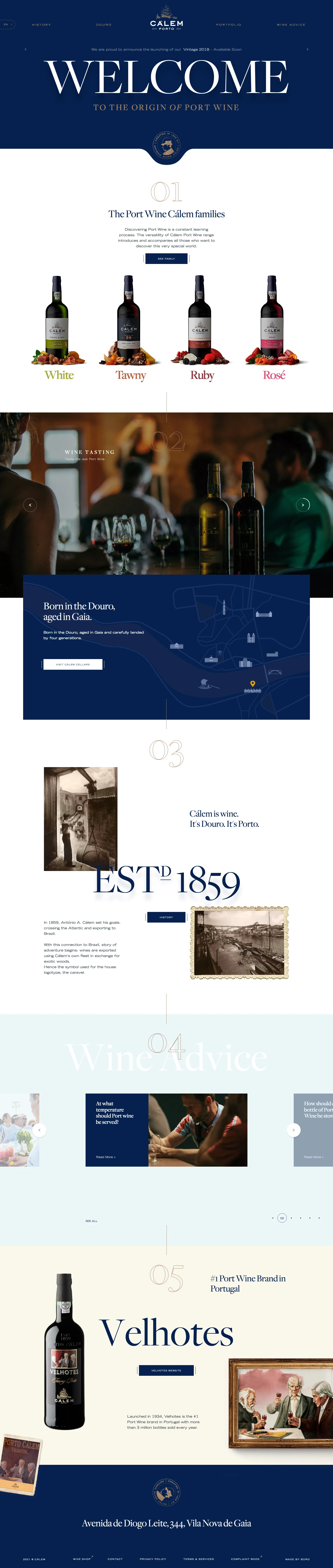Porto Cálem Landing Page Example: Discovering Port Wine is a constant learning process. The versatility of Cálem Port Wine range introduces and accompanies all those who want to discover this very special world.