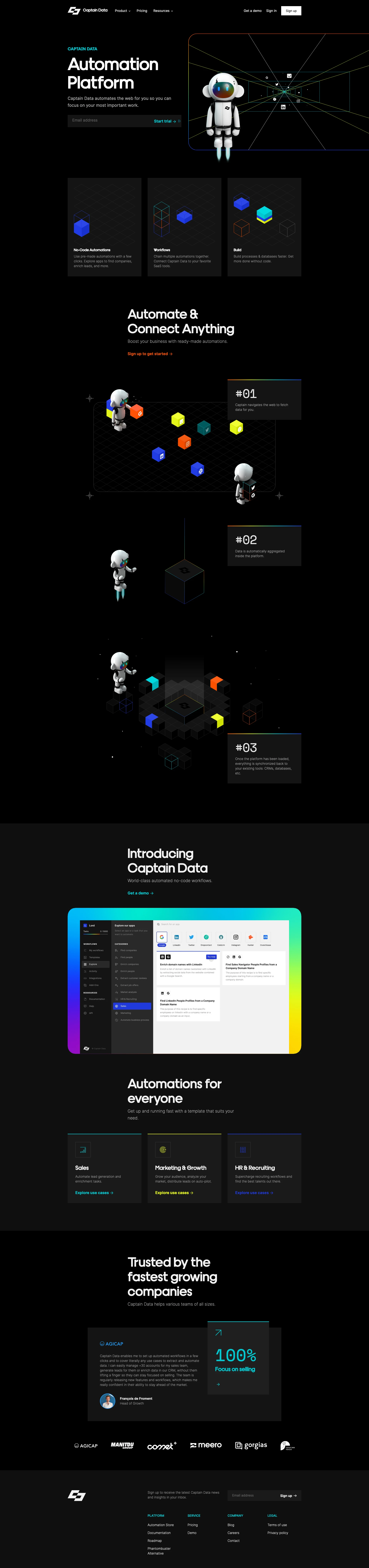 Captain Data Landing Page Example: Captain Data automates the web for you so you can focus on your most important work.