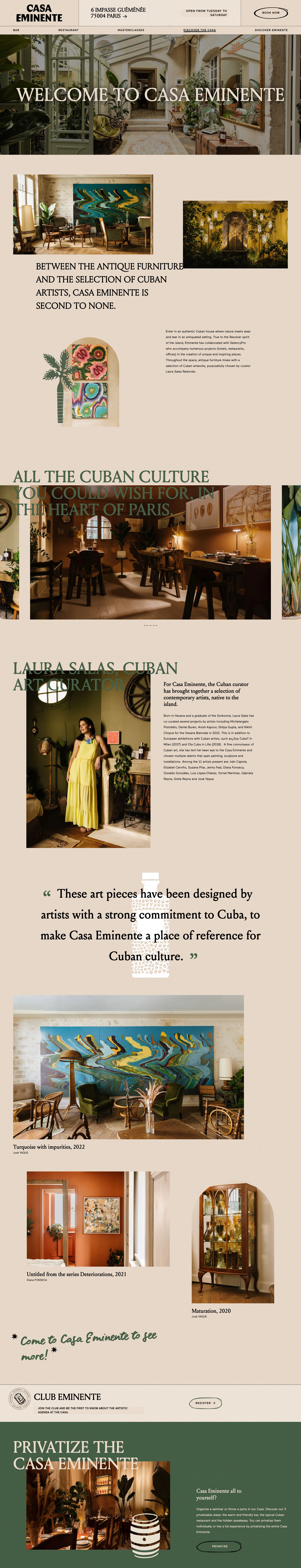 Casa Eminente Landing Page Example: Cuban culture awaits in a parisian impasse.