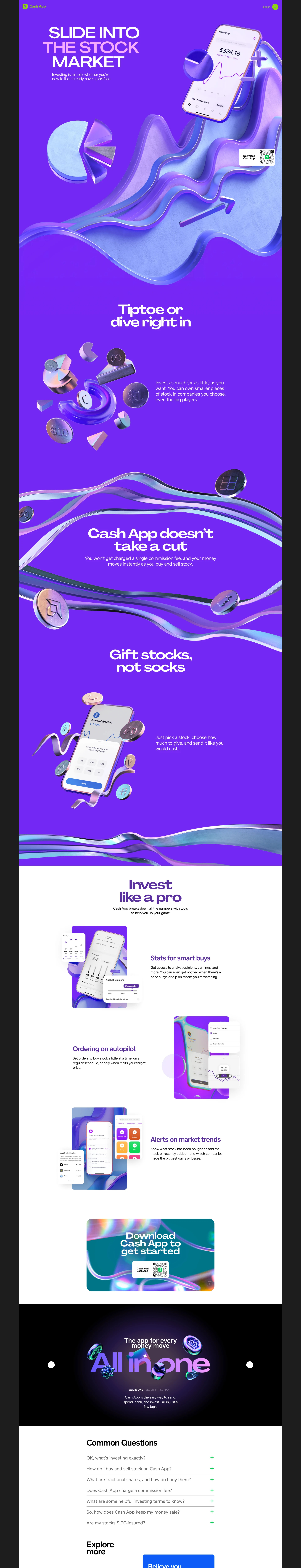 Cash App Landing Page Example: Cash App is the #1 finance app in the App Store. Pay anyone instantly. Save when you spend. Bank like you want to. And buy stocks or bitcoin with as little as $1.
