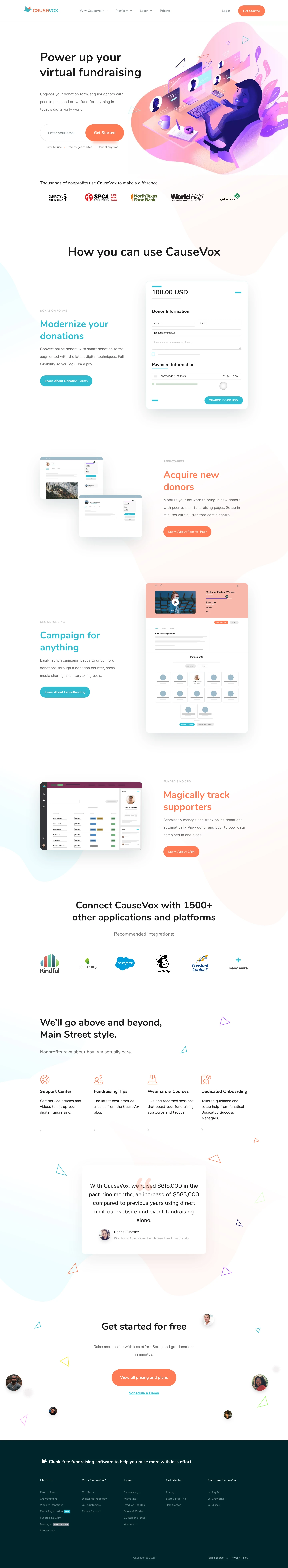 CauseVox Landing Page Example: CauseVox is an online fundraising platform for nonprofits. We help you raise more money with less effort with our clunk-free, easy-to-use software.