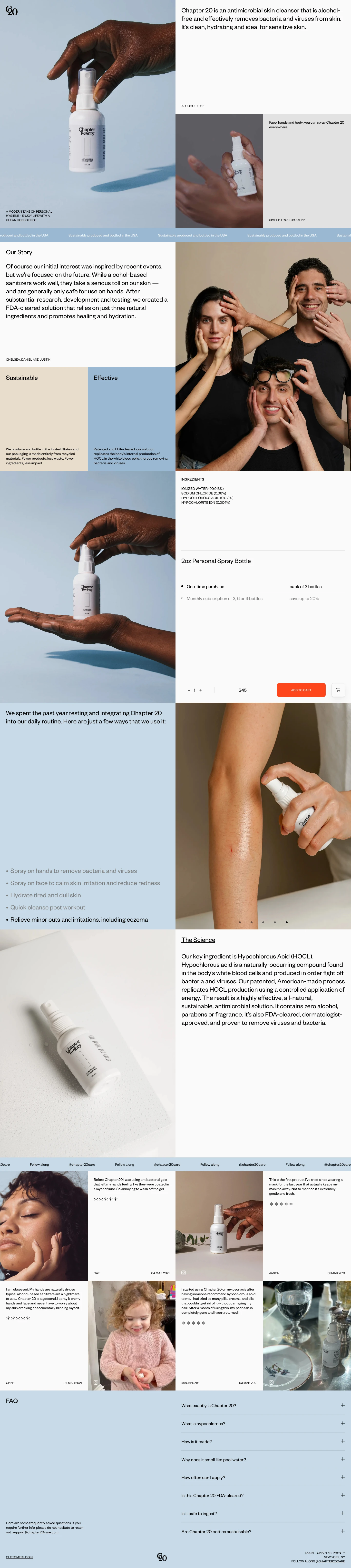 Chapter20 Landing Page Example: Chapter 20 is an antimicrobial skin cleanser that is alcohol-free and effectively removes bacteria and viruses from skin. It’s clean, hydrating and ideal for sensitive skin.