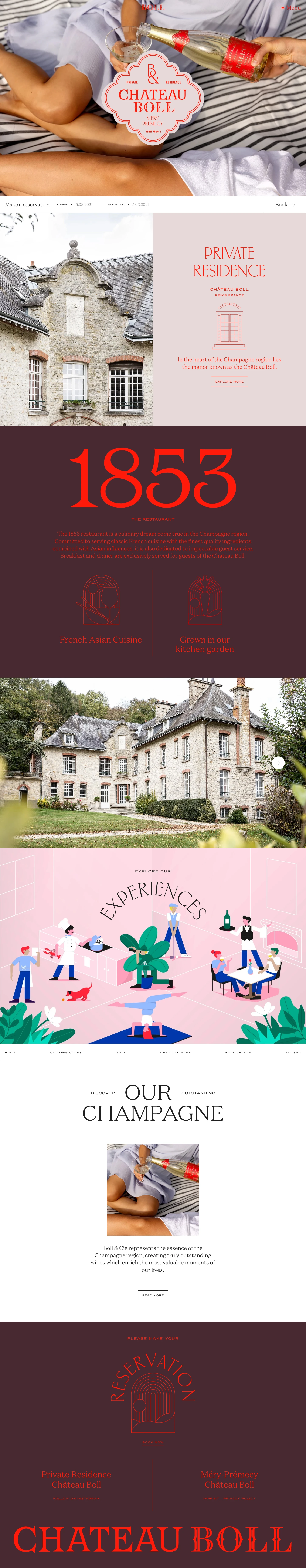 Château Boll Landing Page Example: In the heart of the Champagne region lies the manor known as the Château Boll. A place which lets you dream, enjoy and relax on the highest level.