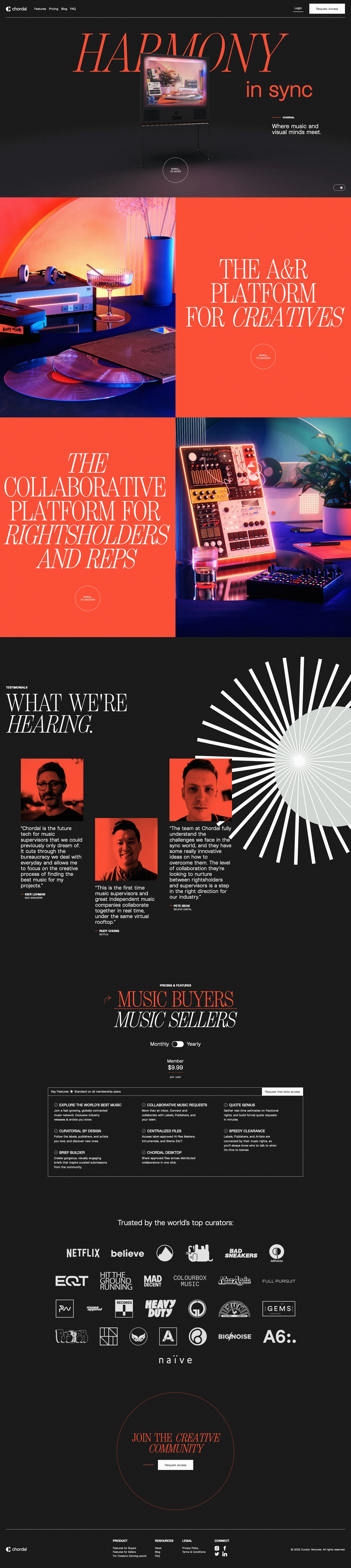 Chordal Landing Page Example: Harmony in Sync. Where music and visual minds meet.