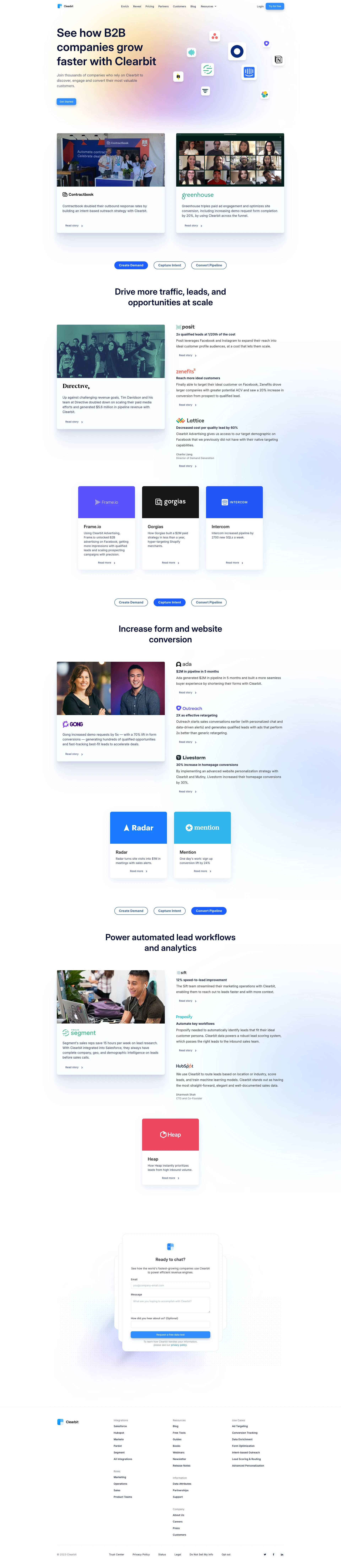 Clearbit Landing Page Example: Clearbit provides go-to-market teams with the industry’s most comprehensive B2B dataset across company, contact, and IP intelligence. Use our full dataset to enrich key systems, build products, and power personalization.