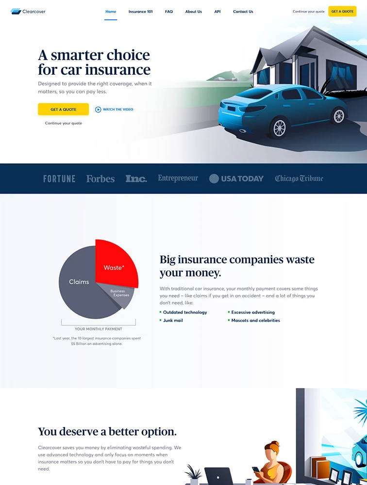 Clearcover Insurance website design Lapa Ninja