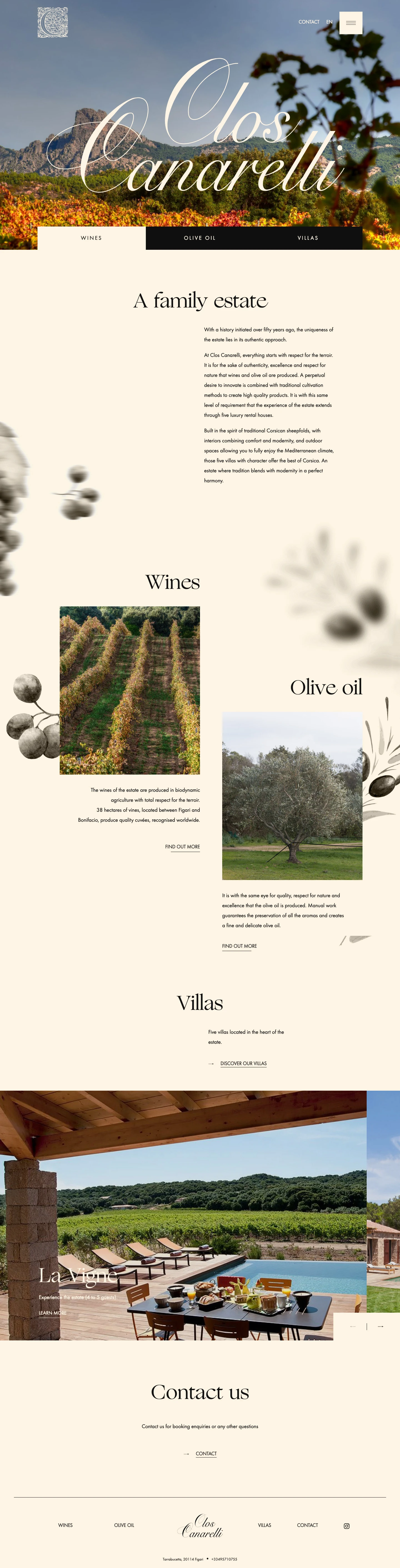 Clos Canarelli Landing Page Example: A unique estate in Southern Corsica. Discover the wines, olive oil and luxury villas to rent.