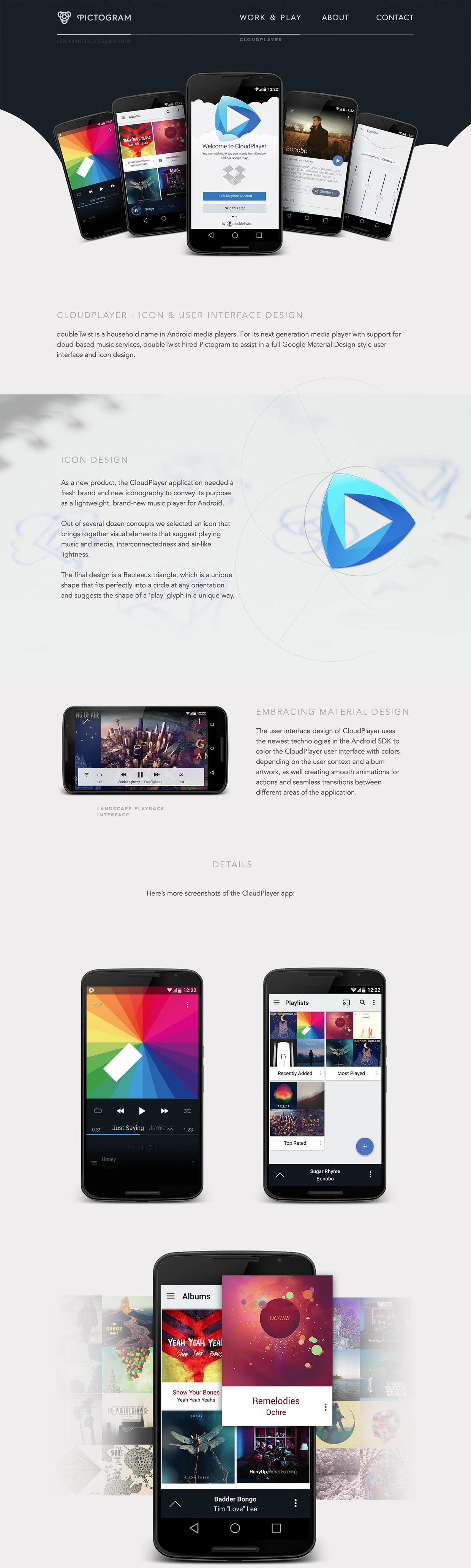 Cloud Player Landing Page Example: CloudPlayer - a doubleTwist app designed in stunning Material Design by Pictogram