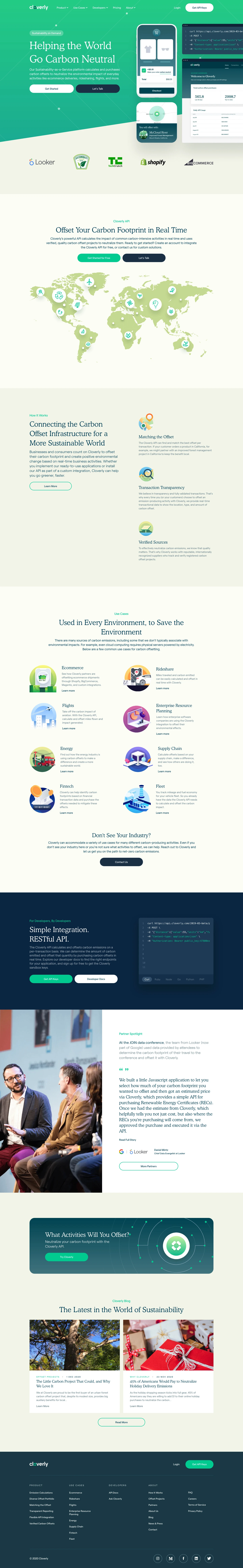 Cloverly Landing Page Example: Neutralize the environmental impact of your company's everyday activities with ease through free, accurate, on-demand carbon offsets with Cloverly.