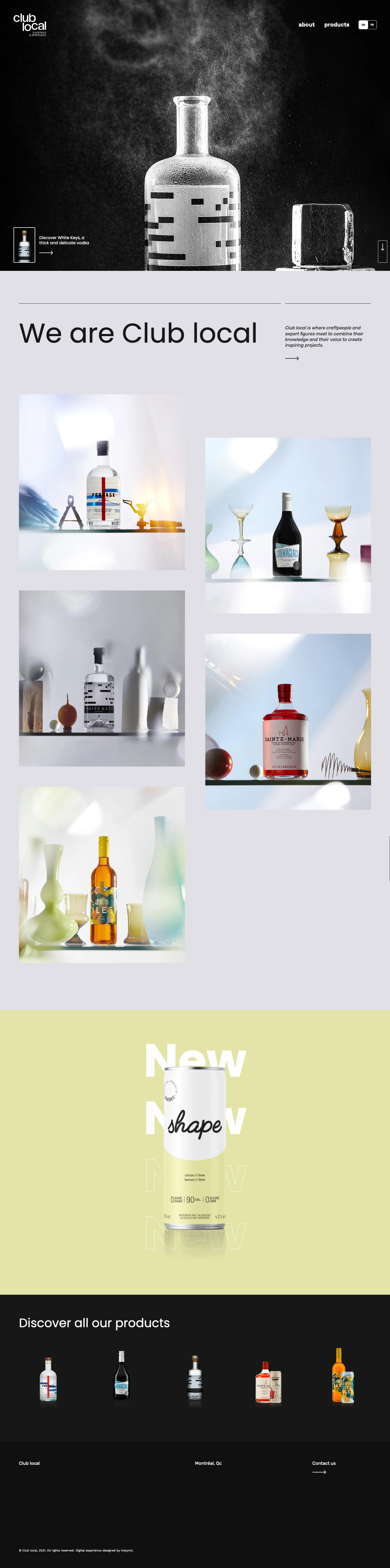 Club local Landing Page Example: Creator of these popular spirits in Quebec: Crèmaglace, Les Îles aperitif, Sainte-Marie Rum, Portage Dry Gin, and White Keys Vodka.