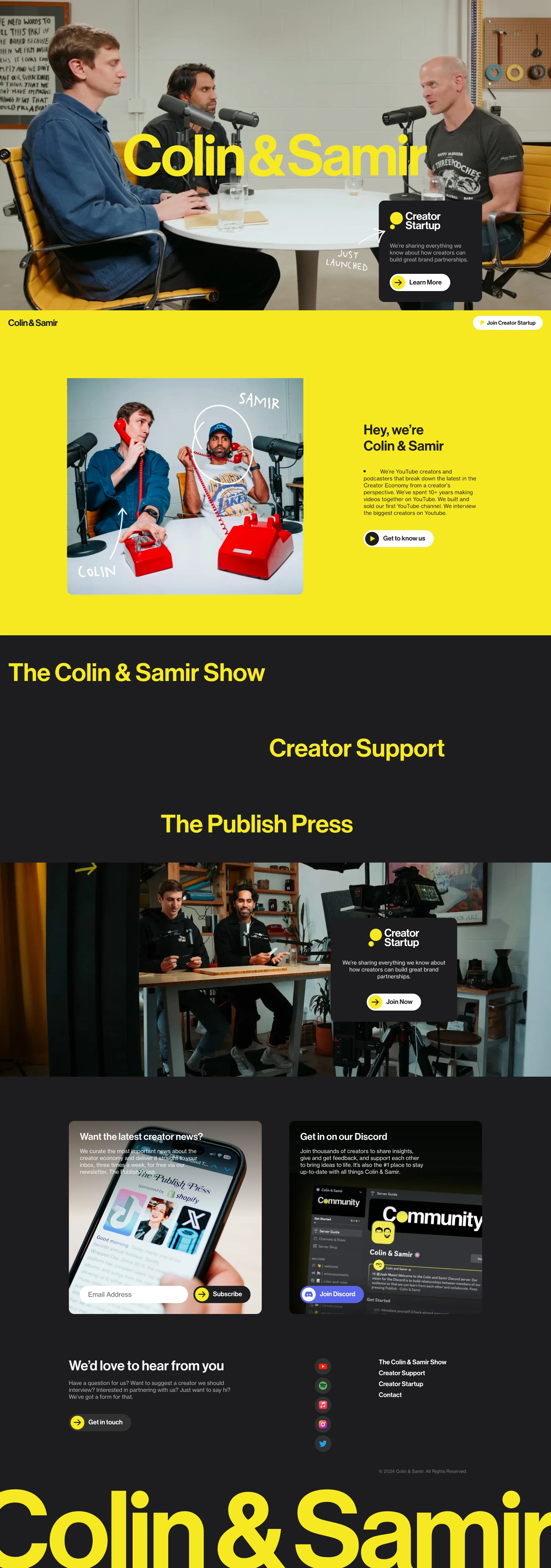 Colin & Samir Landing Page Example: Colin and Samir are YouTube creators and podcasters that break down the latest in the Creator Economy from a creator's perspective.
