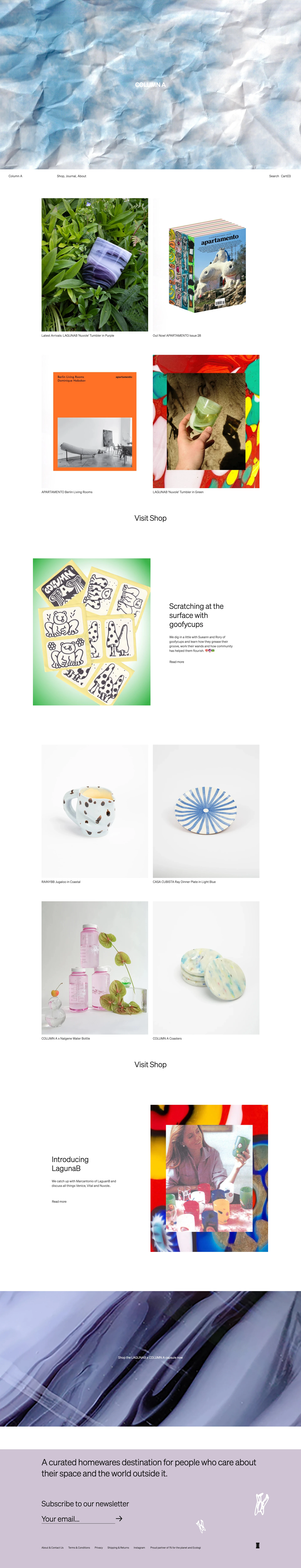 COLUMN A Landing Page Example: A new online homewares destination to elevate everyday living.