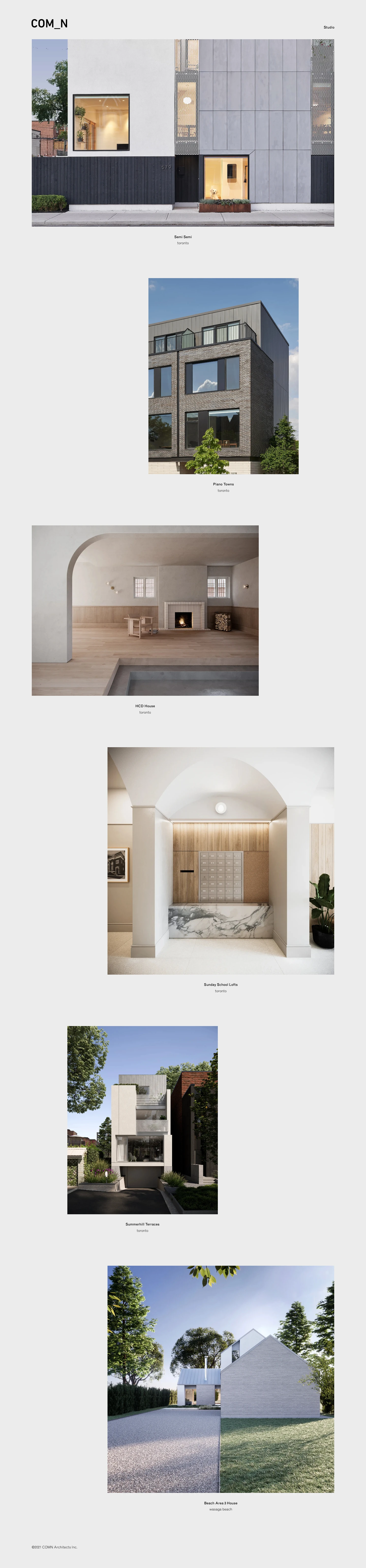COMN Architects Landing Page Example: COMN Architects is an award winning design firm practicing architecture and interior design. Based in Toronto, the studio specializes in commercial and residential projects.
