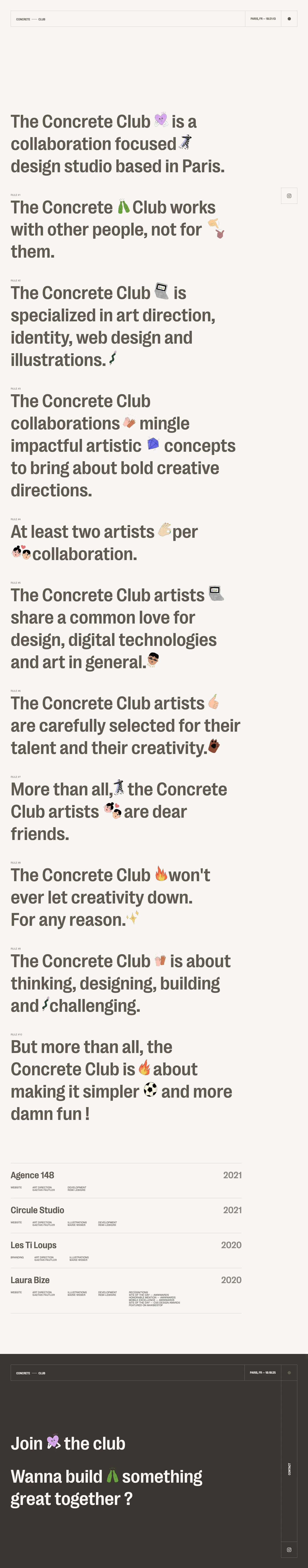 Concrete Club Studio Landing Page Example: The Concrete Club is a collaboration focused design studio based in Paris.